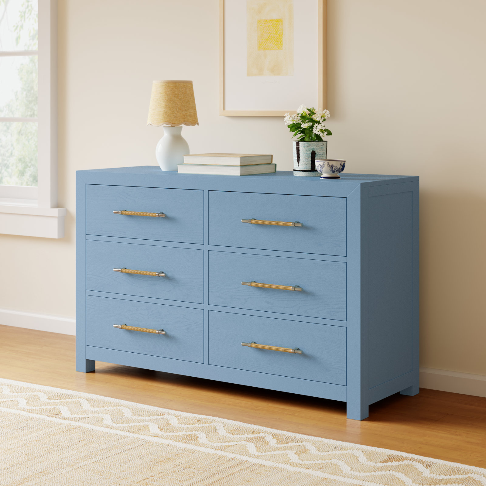 Lana 56" Pine Double Dresser, Blue