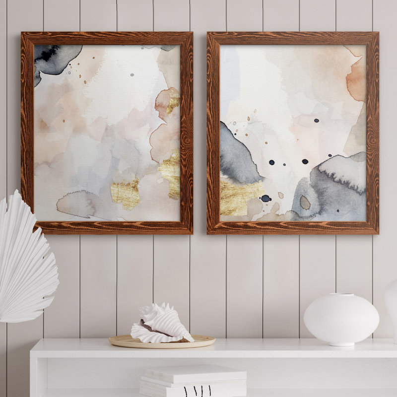 Indigo Blush and Gold I - ensemble de 2 reproductions d'art sur toile, Toile avec cadre érable, H 24 po x l 36 po x P 1,5 po