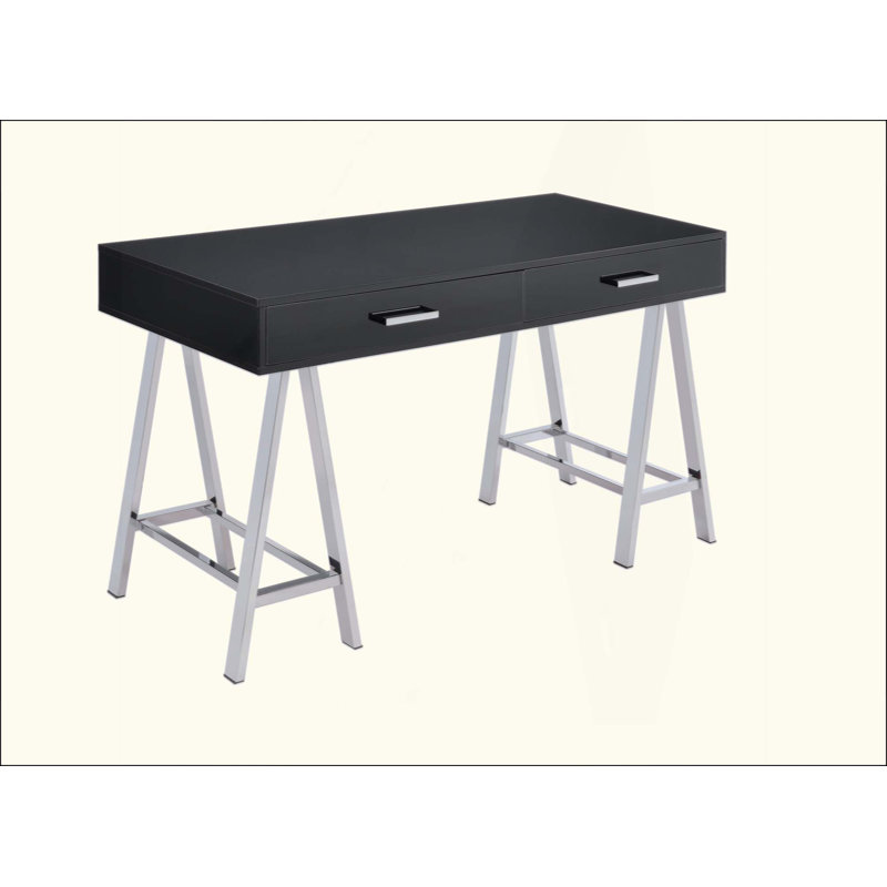 Bureau d'écriture moderne ultrabrillant avec tiroirs spacieux et base en métal robuste, parfait pour la maison ou le bureau