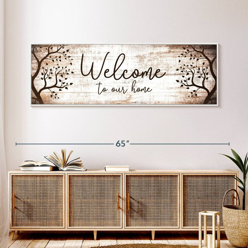 Bienvenue chez nous, typographie I, 57 po x 19 po, Cadre flottant blanc