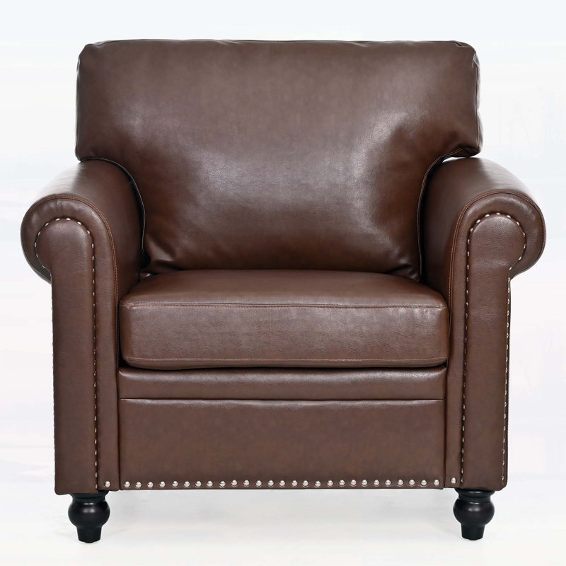Élégant fauteuil avec décoration cloutée argentée et dossier confortable, Brun