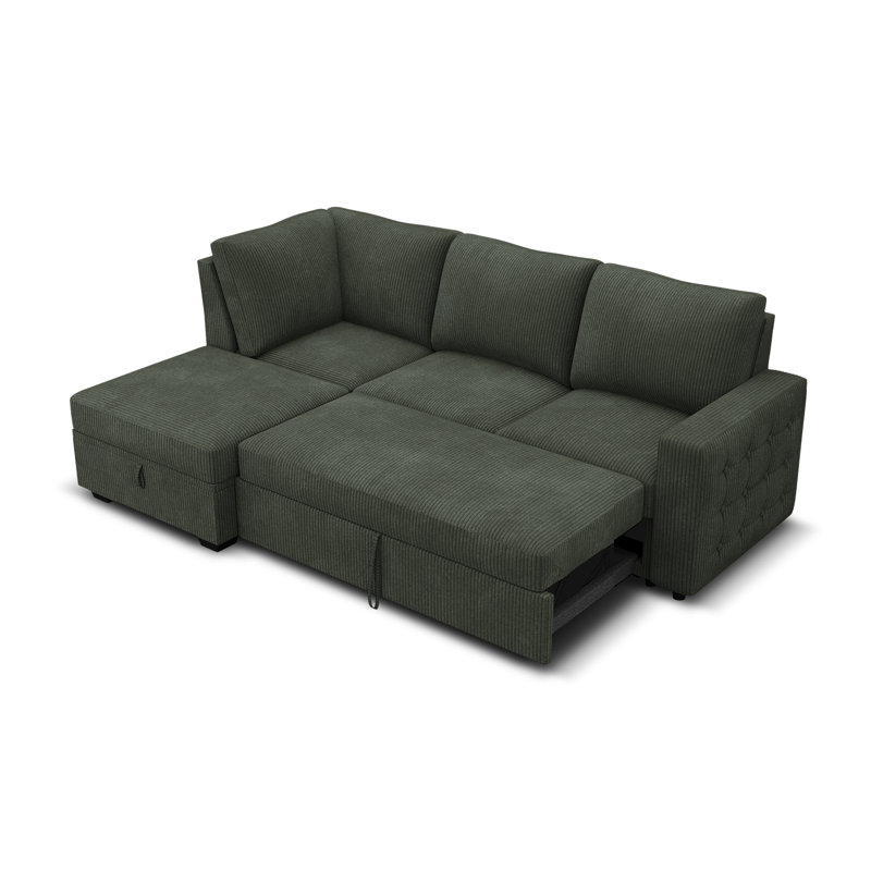 Canapé-lit modulaire rembourré 87 po Brunella Brunella, Velours côtelé vert, H 35 po x l 87 po x P 59,8 po