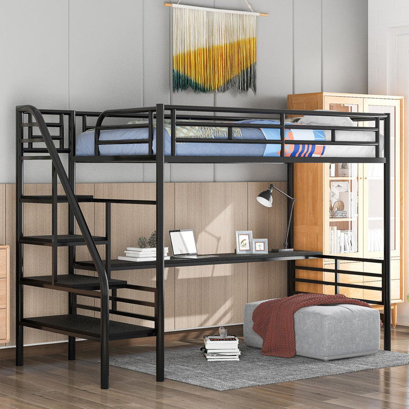 Structure de lit mezzanine en métal avec bureau, aucun sommier nécessaire, simple