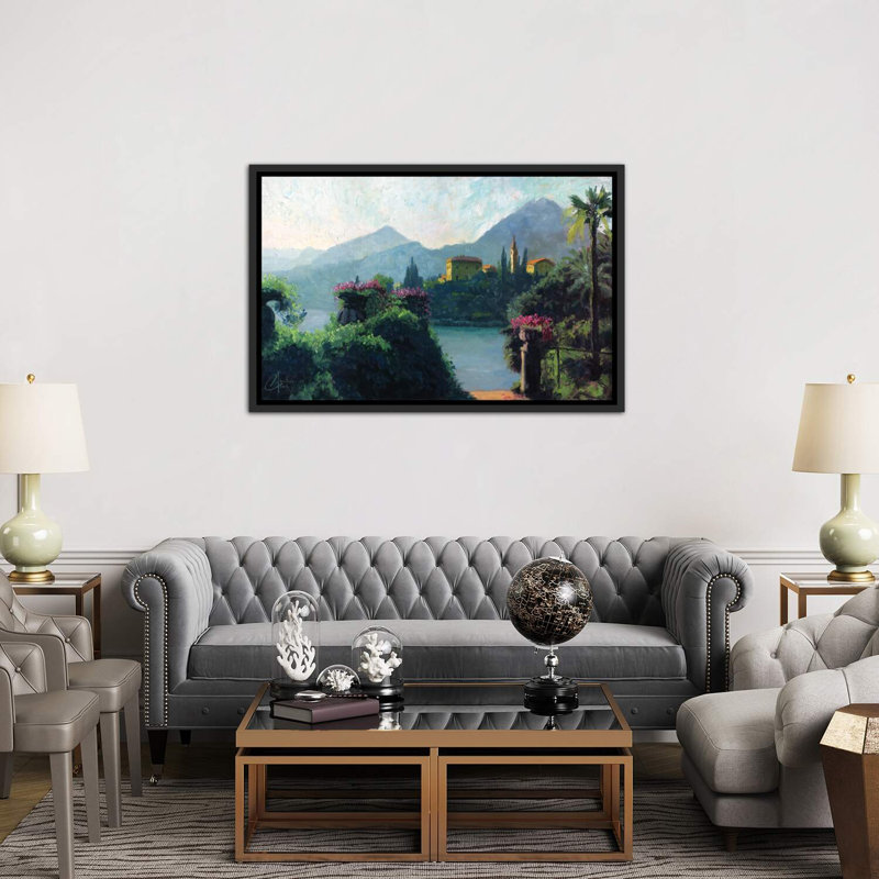 «Lake Como, Italy» par Christopher Clark, reproduction d'art, H 40 po x l 60 po x P 1,5 po, Papier encadré noir