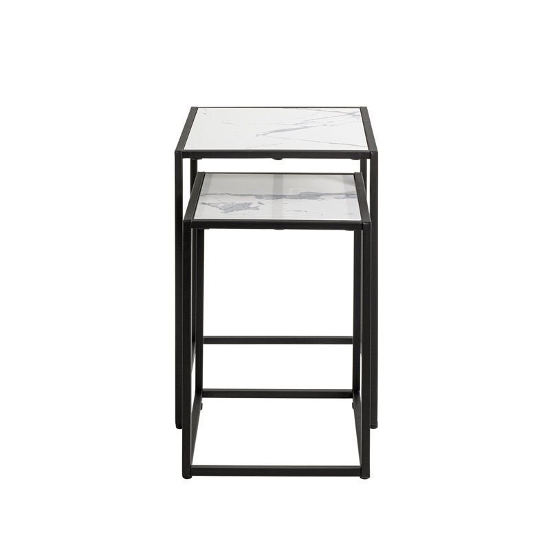 2 Piece Nest of Tables, Black, White