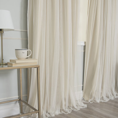 Fortuna Brockham Solid Tulle Overlay Room Darkening Grommet Curtain Panels