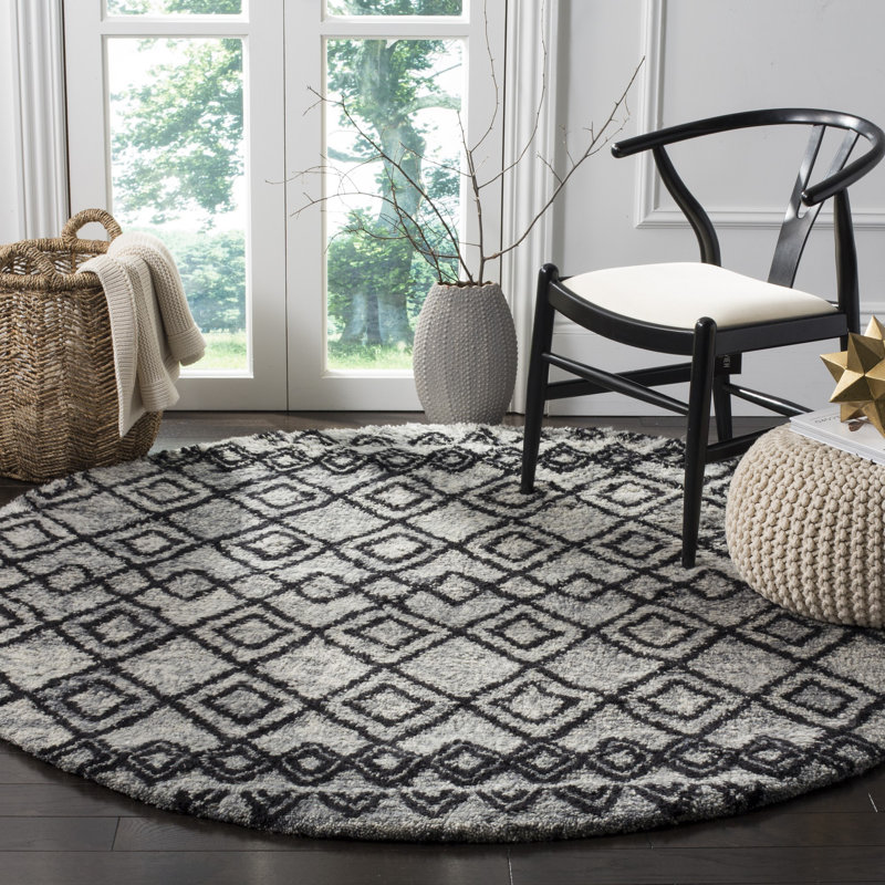 Aderhold Hand Tufted Nz Wool/Cotton Southwestern Rug in Gray, Round 6'