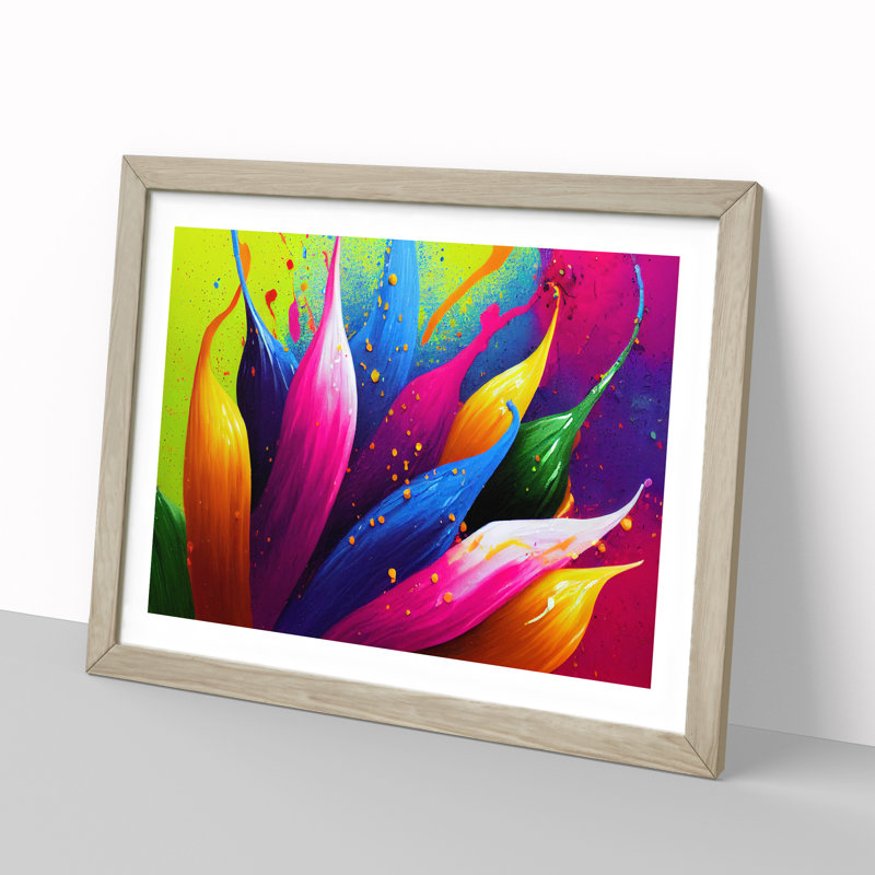 Dashing Flower Splash - Framed Print, 46cm H x 64cm W x 2cm D, Oak