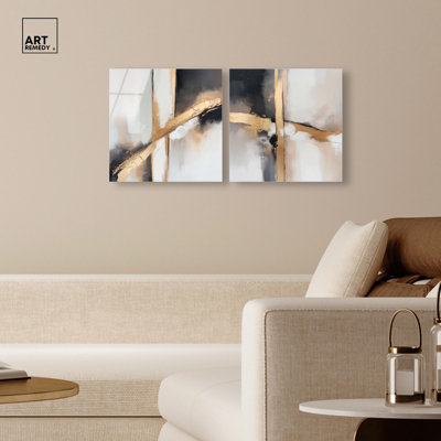 Gold Hour Set Acrylic Print Black Gold Wall Art Set by Art Remedy, Ready to Hang, 16 x 16