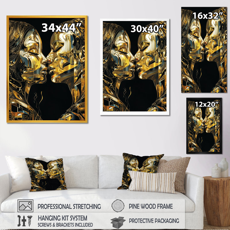 Acrylique Couple qui s'embrasse III - Impression sur toile de marbre abstrait, H 32 po x l 24 po x P 1 po