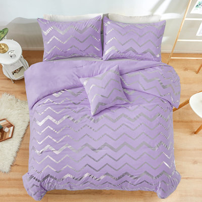 4 Piece Metallic Comforter Set Soft Microfiber Bedding with Pillow Shams & Decorative Pillow Sham