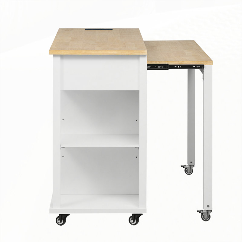 Îlot de cuisine 47 po avec table de salle à manger extensible, White