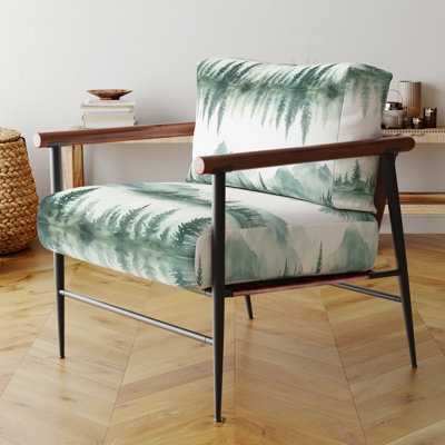 Rustic Lodge Accent Chair - Hazy Pine trees Reflection Green Arm Chair