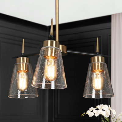 3-Light Black and Gold Sputnik Cluster Chandelier
