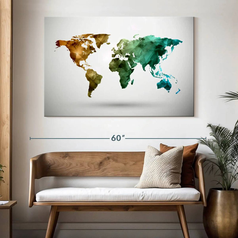 Carte du monde abstrait moderne Aliaz, H 34 po x l 51 po