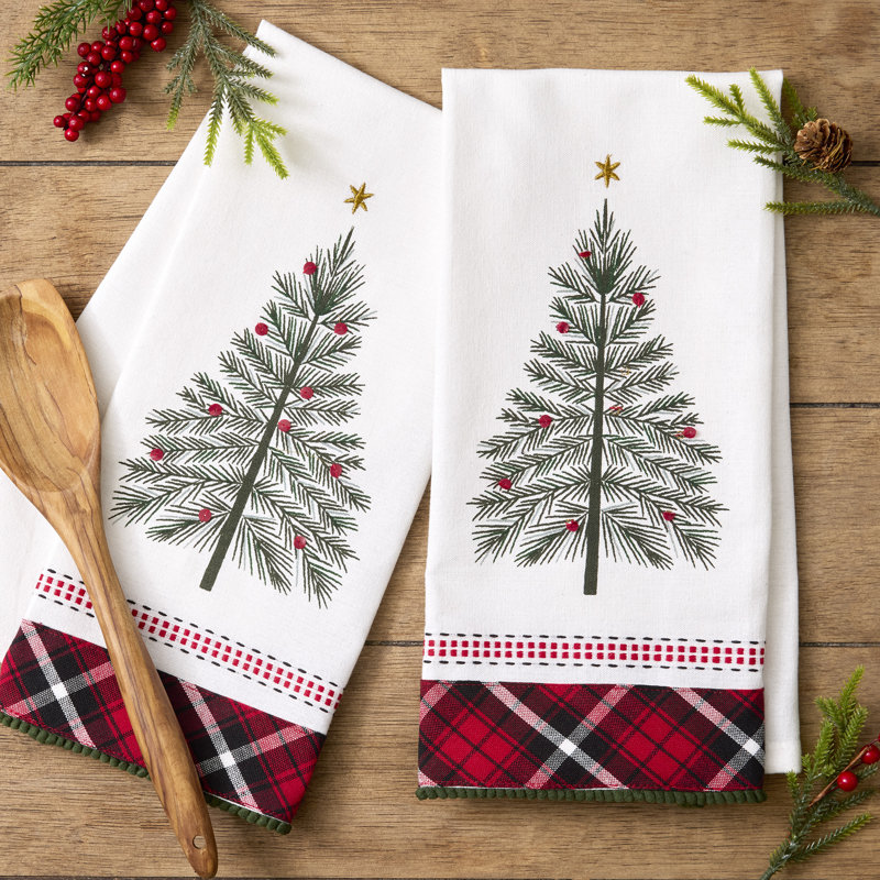  Ensemble de 2 torchons tissés, 18 x 28, O Tannenbaum
