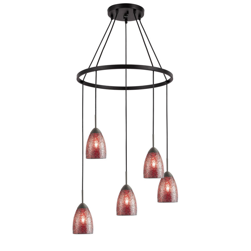 Murphy 5 - Light Wagon Wheel Chandelier, Mosaic Red, Bronze