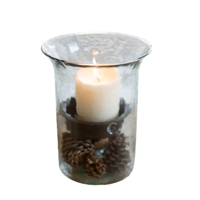 Small Rustic Wood and Glass Candle Holder