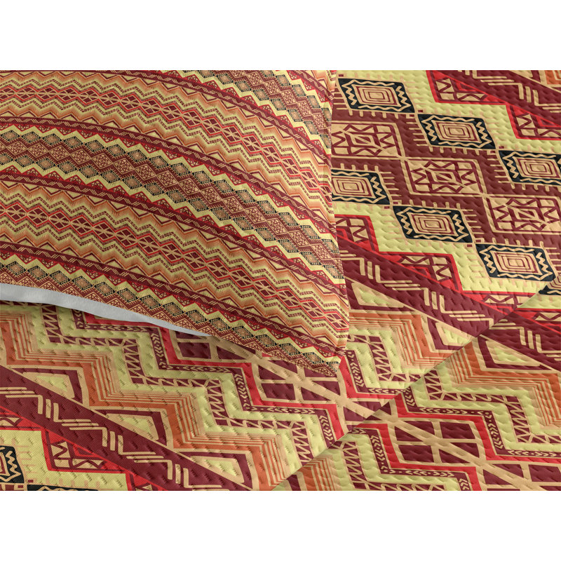 Rustic Polyester Geometric Shapes Coverlet, Queen Bedspread + 2 Shams