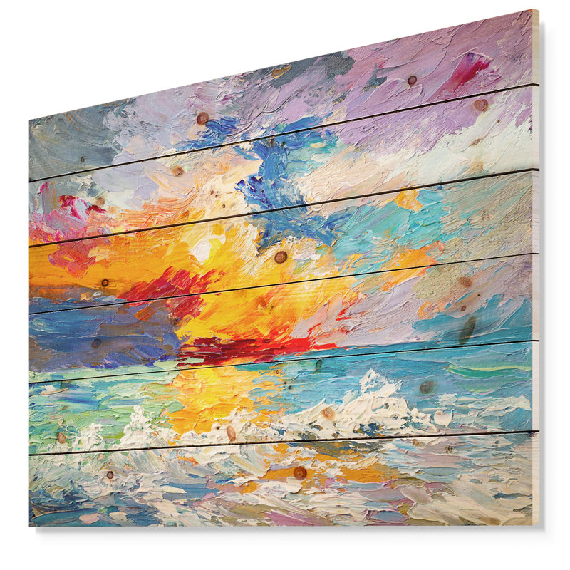« coucher de soleil sur l’horizon », peinture sur toile tendue, Bois, H 36 po x l 46 po x P 1,5 po