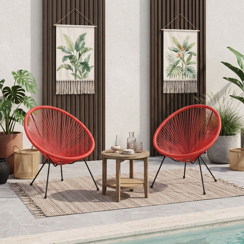 Ensemble de 2 chaises d'extérieur en rotin PE et acier avec assises tressées façon hamac, pour terrasse, véranda ou jardin.