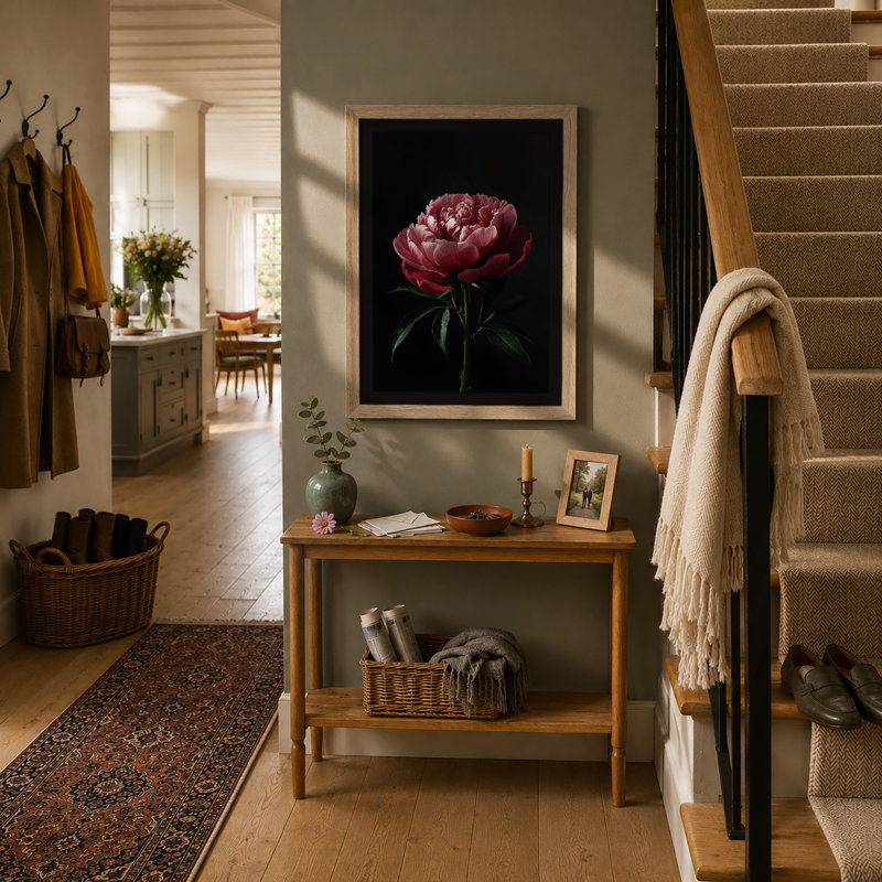 Luminous Peony Botanical - Framed Print, A2 - 59.4 x 42.0 cm, Oak