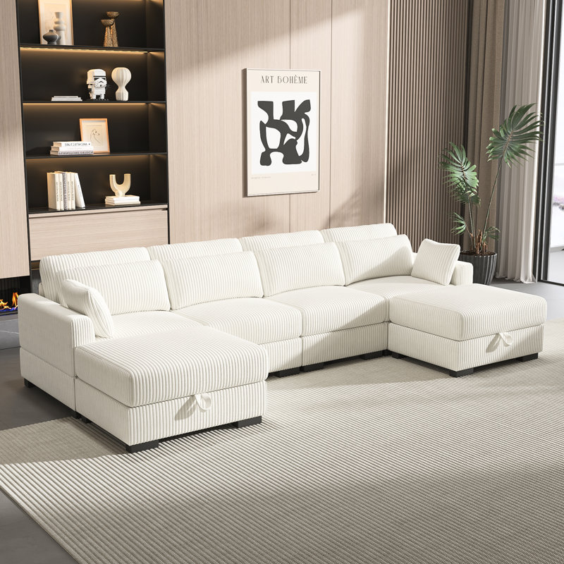 Canapé modulaire en velours côtelé 6 pièces, Velours côtelé beige
