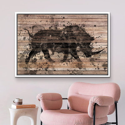 " Wood Panel Graffiti Wild African Rhino "
