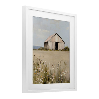 Joli paysage de grange rose, reproduction sous verre, design par Franklyn Gregory