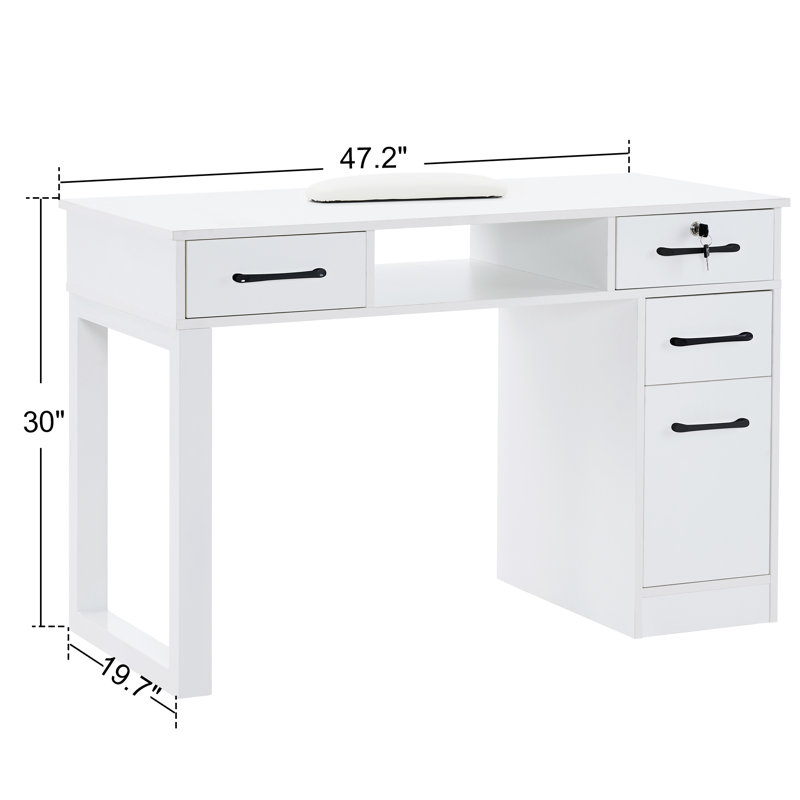 Sakaye Vanity Makeup Desk, Manicure Table with Locking Drawer and Cabinet, White