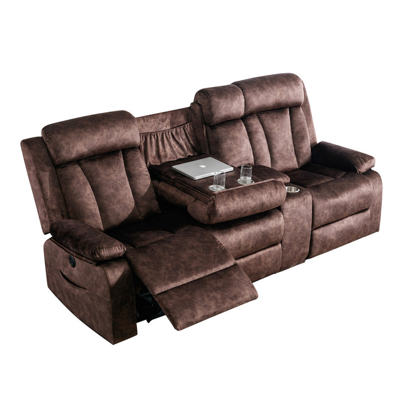 Prarthana 92.9'' Velvet Power Reclining Sofa, Brown Velvet