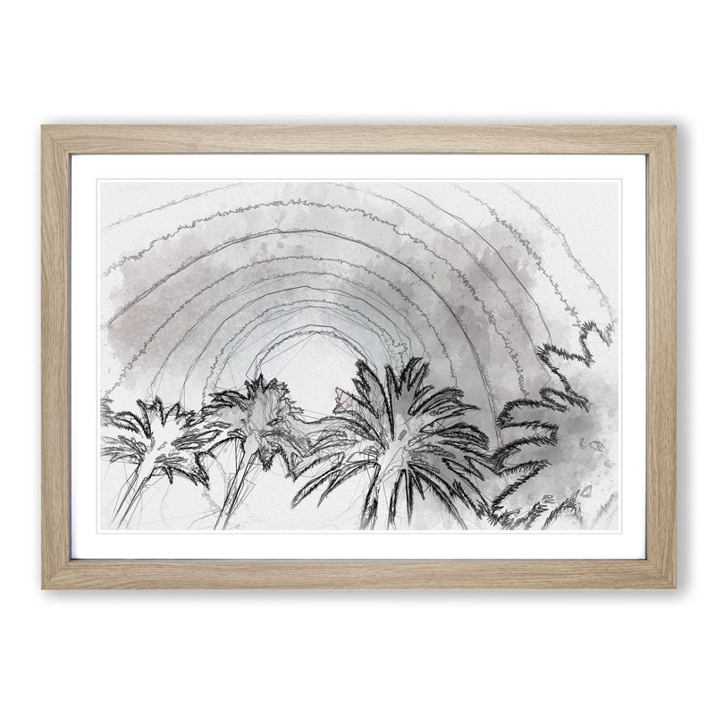 Palm Trees in the Evening - Picture Frame Graphic Art Print, Oak Framed, 62cm H x 87cm W x 2cm D