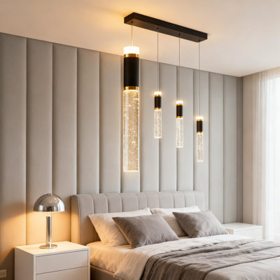 Lustre moderne à 4 lumières DEL avec télécommande, luminaire suspendu à intensité variable pour îlot de cuisine, salle à manger, chambre à coucher, hauteur réglable et température de couleur