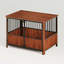 Caisse pour chien de 43 po en bois de noyer cannelé de style meuble pour grands et moyens chiens - conception à double porte, maison pour animaux décorative et table de bout intérieure.-1255232026