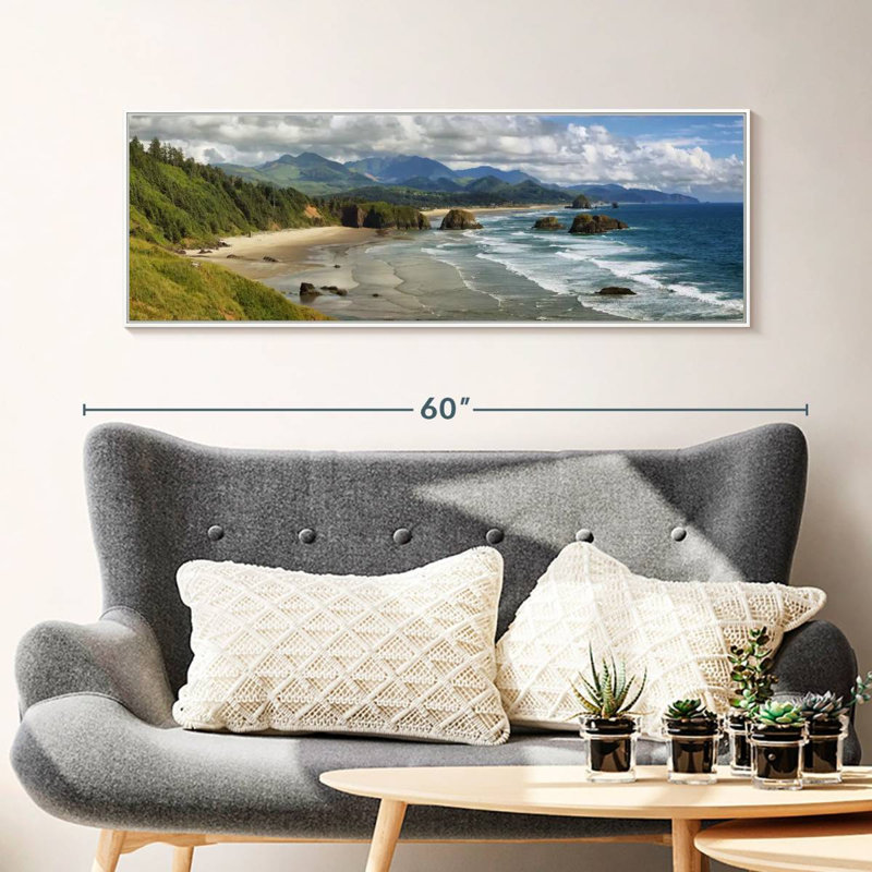Cannon Beach Coast, 46 po x 16 po, Cadre flottant blanc