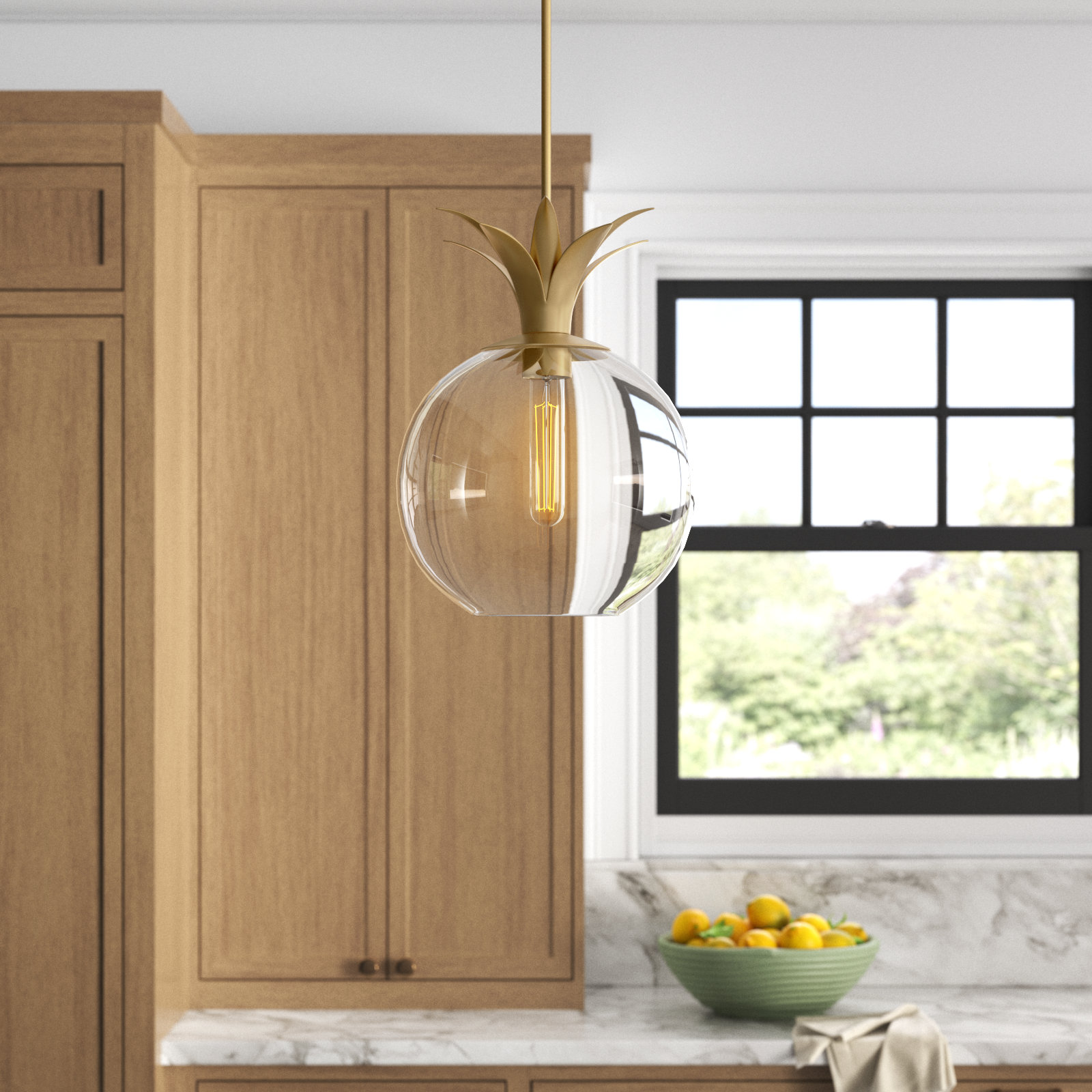 Gazala Single Light Glass Dimmable Pendant, Heritage Brass