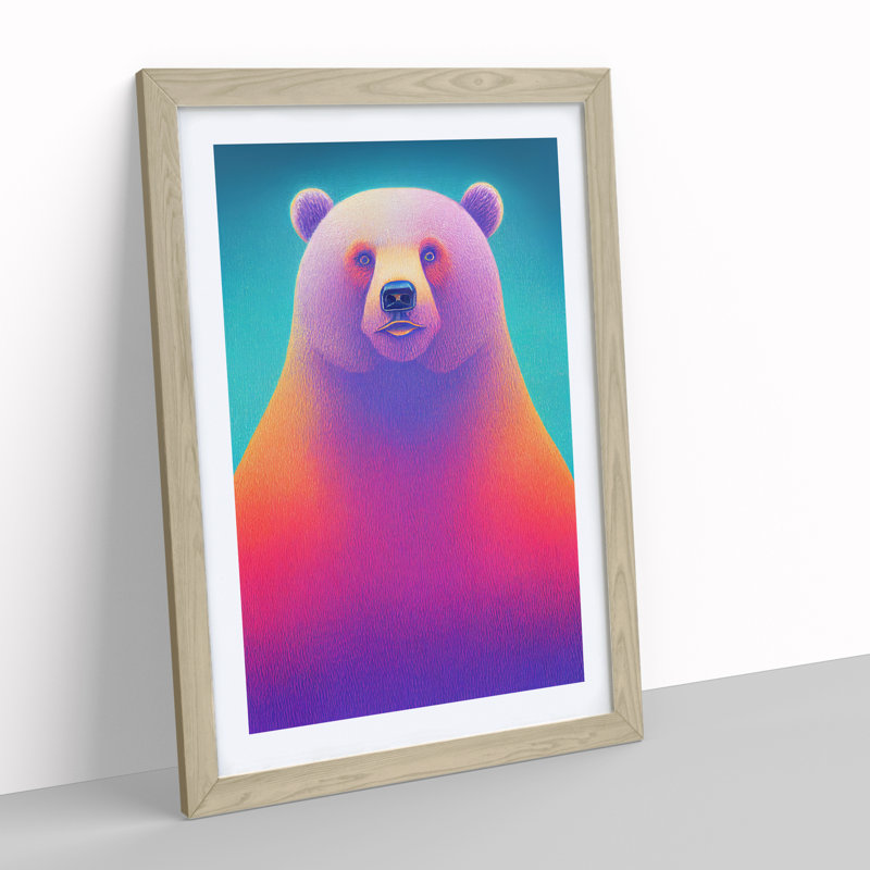 Colourful Bear - Print, 66cm H x 48cm W x 2cm D, Oak Framed, White