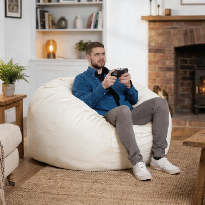 Convertible Bean Bag Chair, Giant Memory Foam Bean Bag Sofa Bed with Washable Cover, Flannel Fabric, Side Pocket & Handle