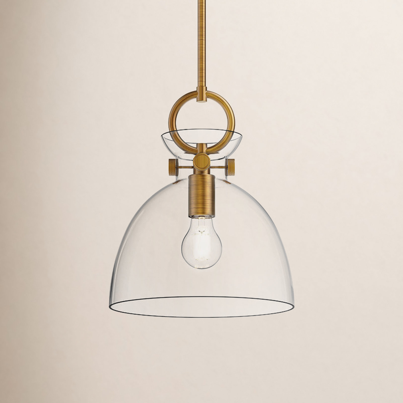 Tinka Single Light Glass Steel Pendant, Aged Gold, 12.75" H x 10.5" W x 10.5" D, Clear