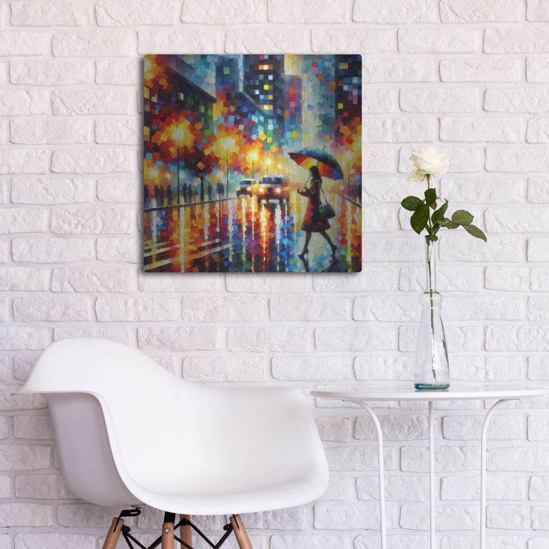  «Rainy Nyc» par Rich Monet, art mural en métal, 24 po x 24 po