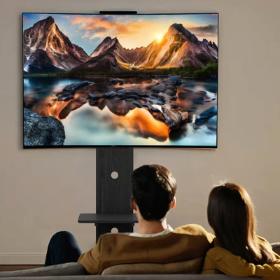 Meuble télé de 32 à 75 pouces avec tiroir à tirer et roues verrouillables, chariot mobile pour le salon, bureaux de chambre à coucher, tablette réglable noire et en métal 30 gauche à droite 10 téléviseurs réglables vers le bas, horizontal