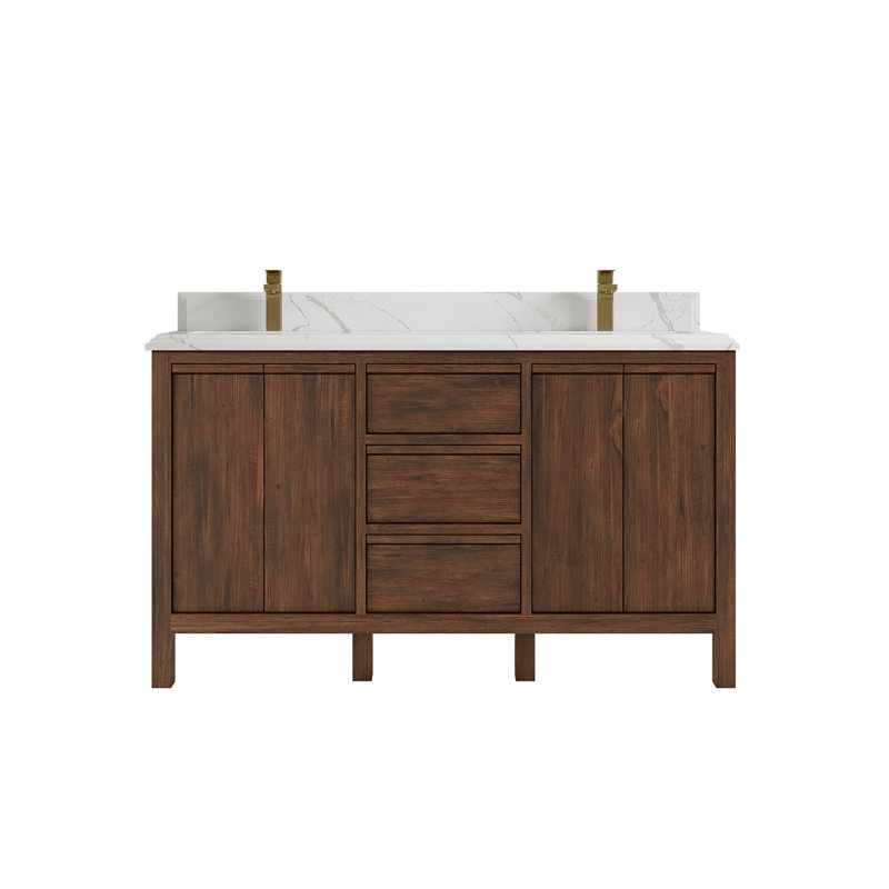 60'' Double Bathroom Vanity with Top, Calacatta Laza
