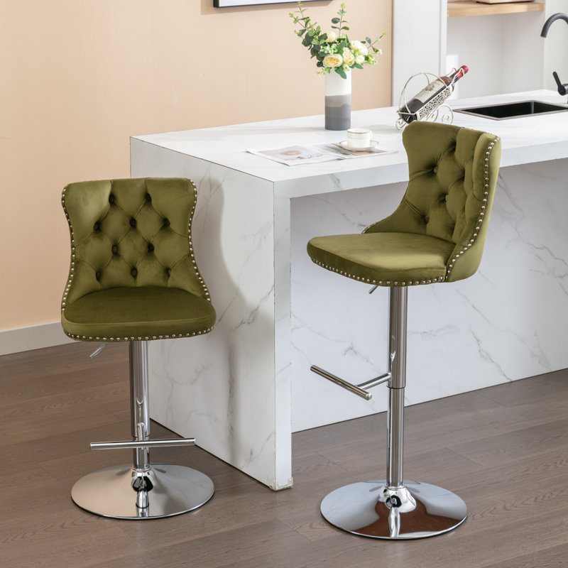 Julias Upholstered Adjustable Height Counter Stool, Green/Chrome