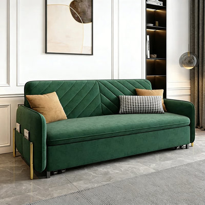 70" Modern Velvet Convertible Sofa Bed With Hidden Storage & Metal Frame--Arrtle Furniture