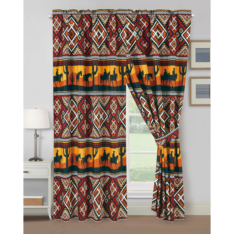 Rodero Southwestern Sunset Cowboys Window Curtain Set
