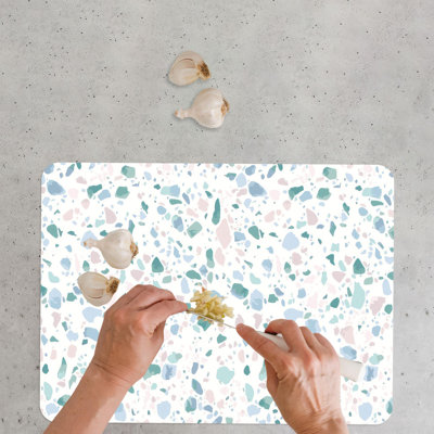 Modern Abstract Terrazzo Pattern Glass Serving Board that Adds a Touch of Luxury to Your Kitchen Decor with Minimalist Design Aesthetic
