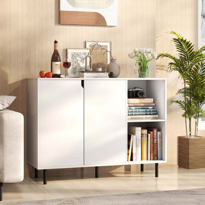 Kitchen Sideboard Buffet With Adjustable Shelves 2 Doors Sturdy Metal Legs White
