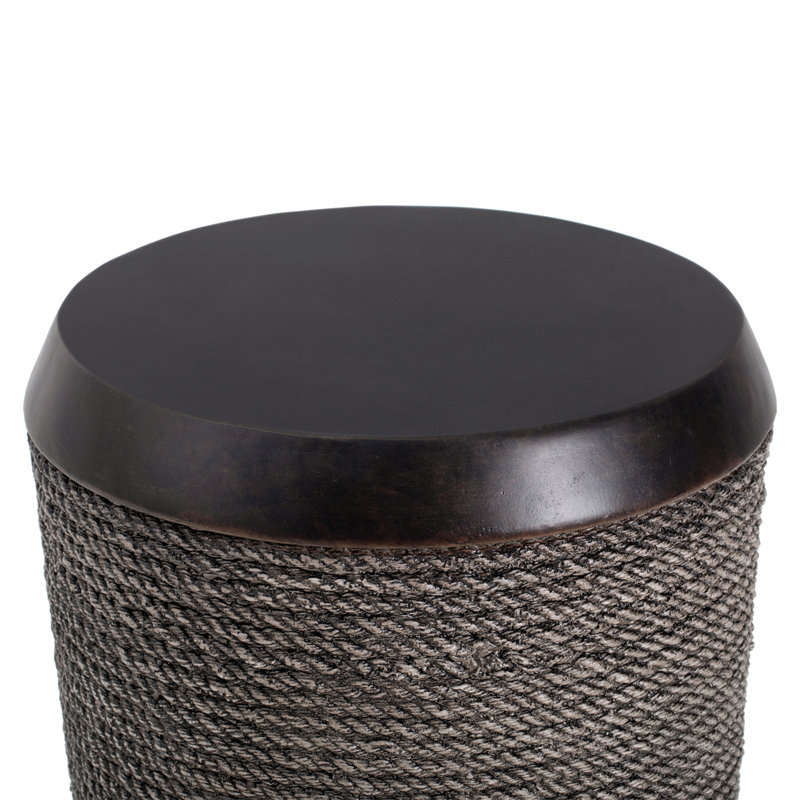 Table d'appoint d'extérieur brun foncé en corde tressée MGO avec bordure rétro - Table de bout cylindrique intérieure