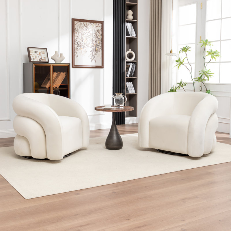 Fauteuil demi-tonneau pivotant rembourré Coyle, Beige