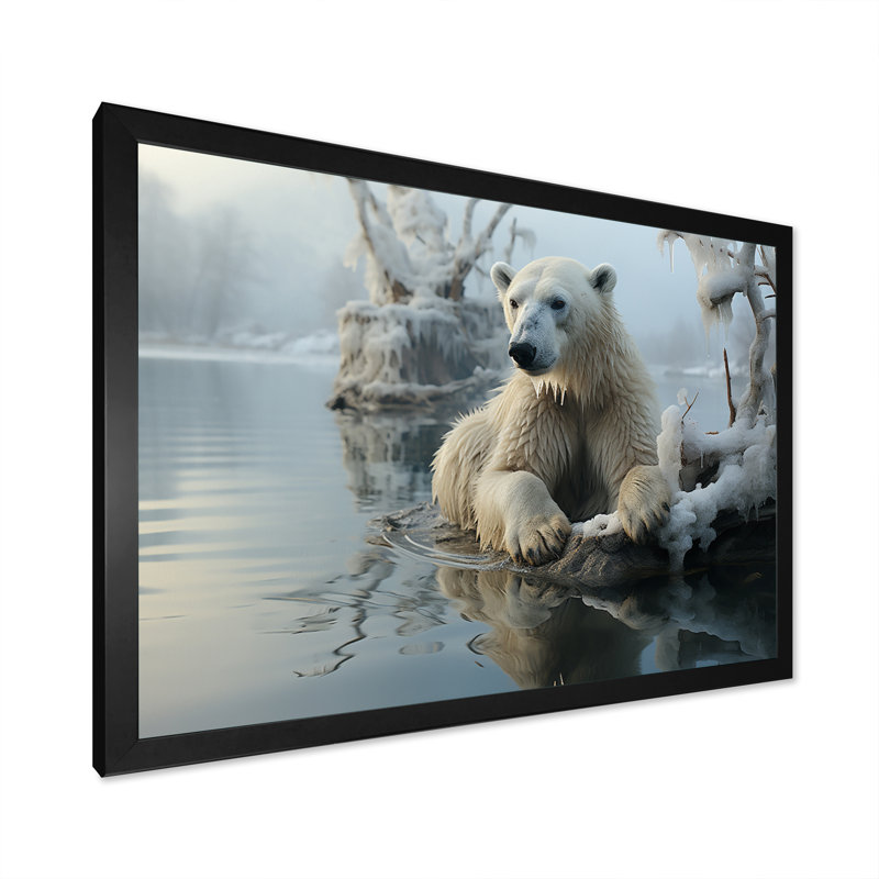 Ours blanc polaire - impression, H 30 po x l 40 po x P 1,5 po, Cadre photo noir